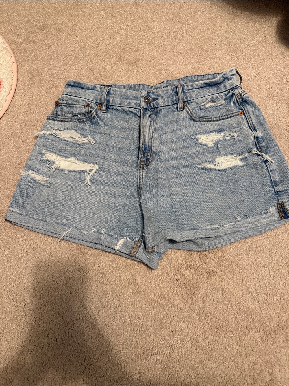 Distressed Light Blue Denim Shorts - Women